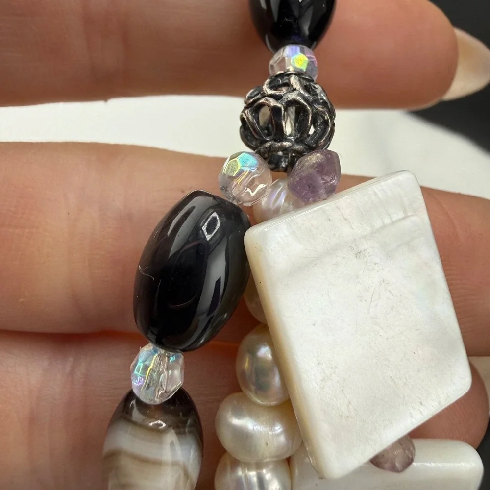 Modern‎ Layered Beaded Bracelet Shell Pearl Glass Beach Vacation 7